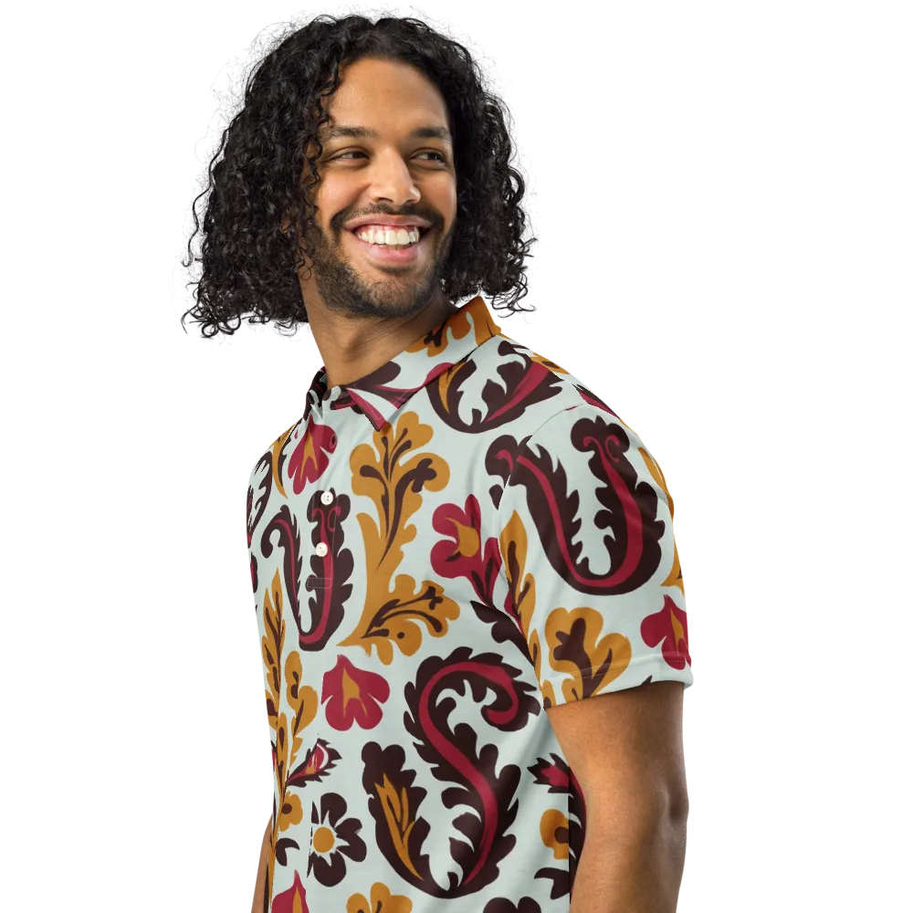 Garnet Paisley Garden on Men's Slim Fit Polo Shirt — Left Front
