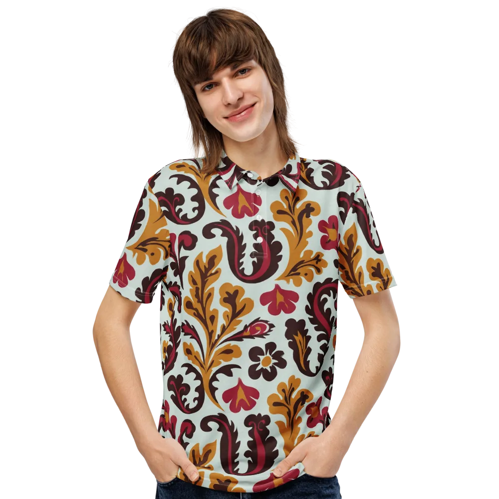 Garnet Paisley Garden on Men's Slim Fit Polo Shirt — Front