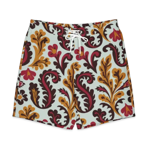 Garnet Paisley Garden on a Men's Board Shorts