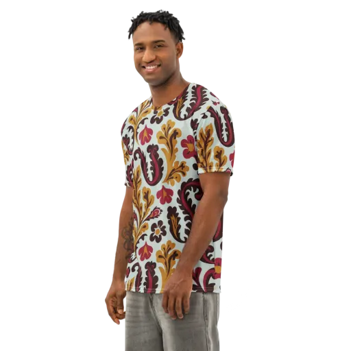 Garnet Paisley Garden on a Men's Cotton Crew Neck T-Shirt