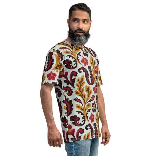 Garnet Paisley Garden on a Men's Crew Neck T-Shirt
