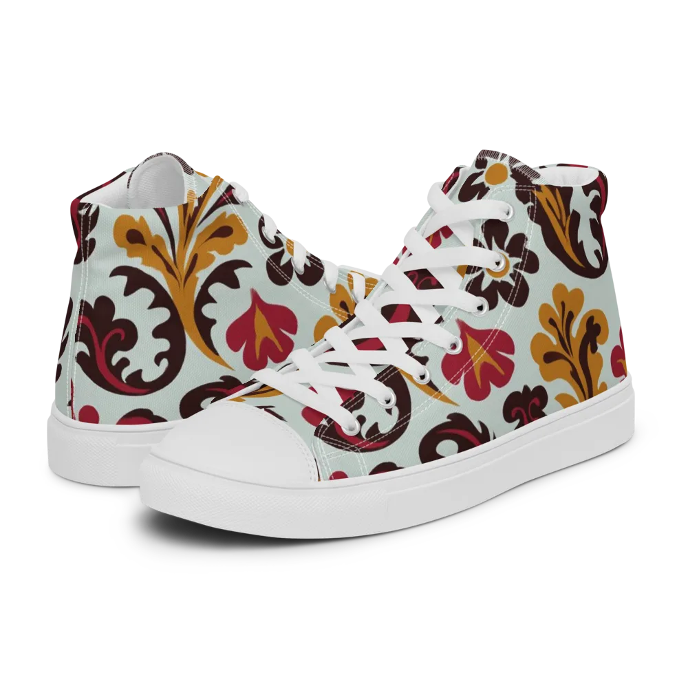 Garnet Paisley Garden on Men's High Top Canvas Shoes — Left