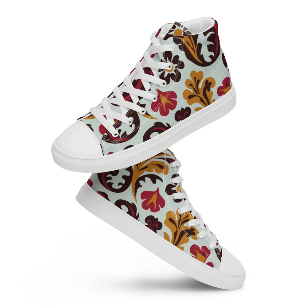 Garnet Paisley Garden on Men's High Top Canvas Shoes — Front