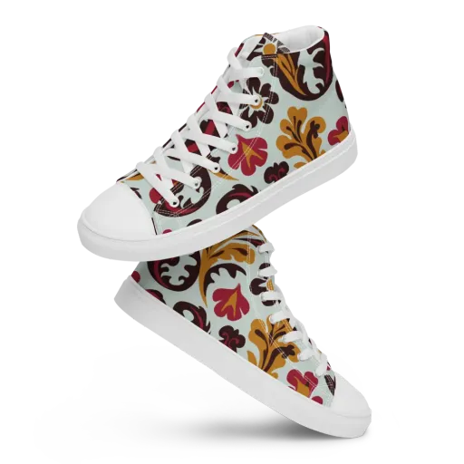 Garnet Paisley Garden on a Men's High Top Canvas Shoes