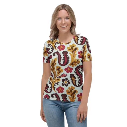 Garnet Paisley Garden on a Women's Crew Neck T-Shirt