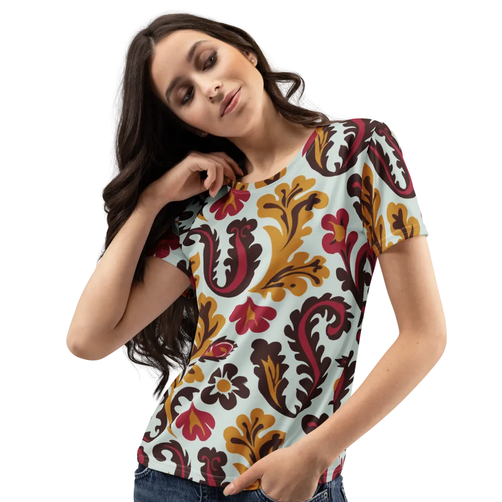 Garnet Paisley Garden on Women's Crew Neck T-Shirt — Left Front
