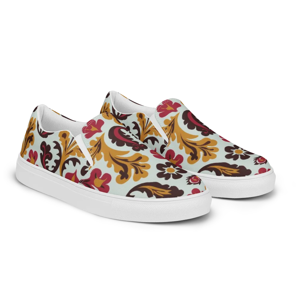 Garnet Paisley Garden on Men's Slip-On Canvas Shoes — Right Front