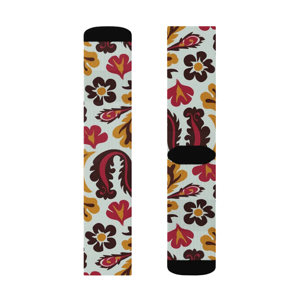 Garnet Paisley Garden on Socks — Right Sock