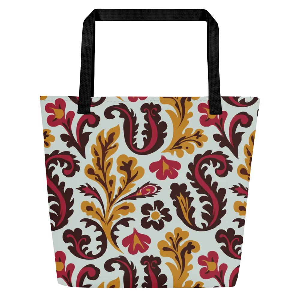Garnet Paisley Garden on Large Tote Bag W/ Pocket — Front