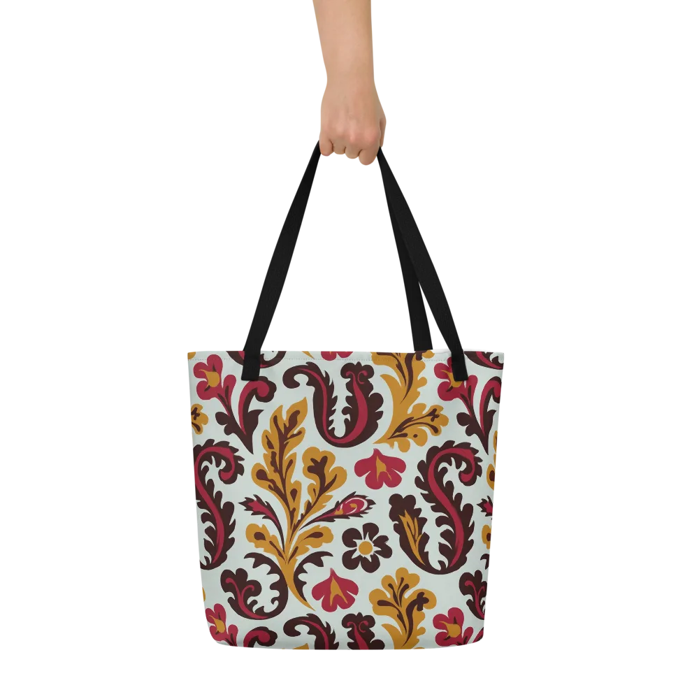 Garnet Paisley Garden on Large Tote Bag W/ Pocket — Front
