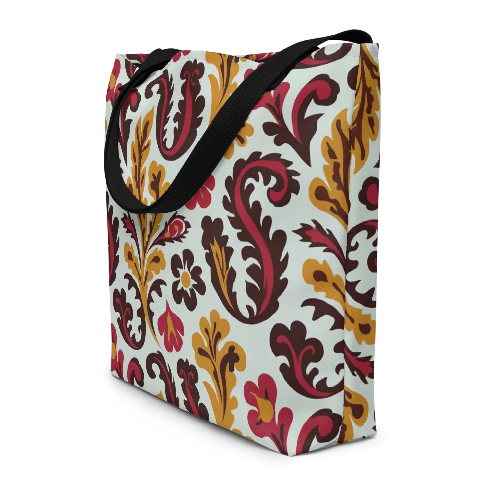 Garnet Paisley Garden on Large Tote Bag W/ Pocket — Front