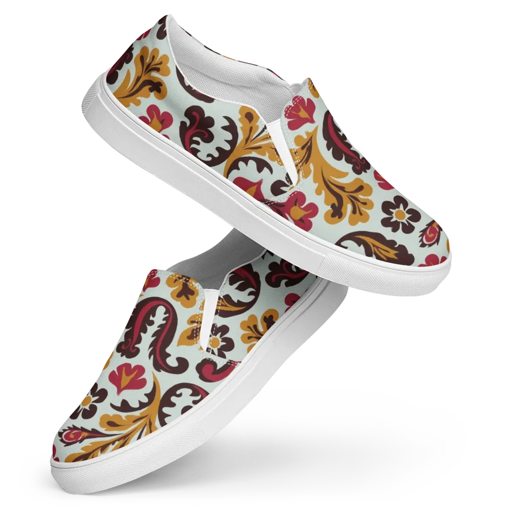Garnet Paisley Garden on Women's Slip-On Canvas Shoes — Front