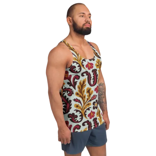 Garnet Paisley Garden on a Men's Tank Top