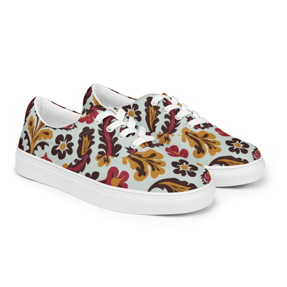 Garnet Paisley Garden on Men's Lace-Up Canvas Shoes — Right Front