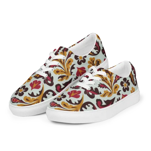 Garnet Paisley Garden on a Men's Lace-Up Canvas Shoes