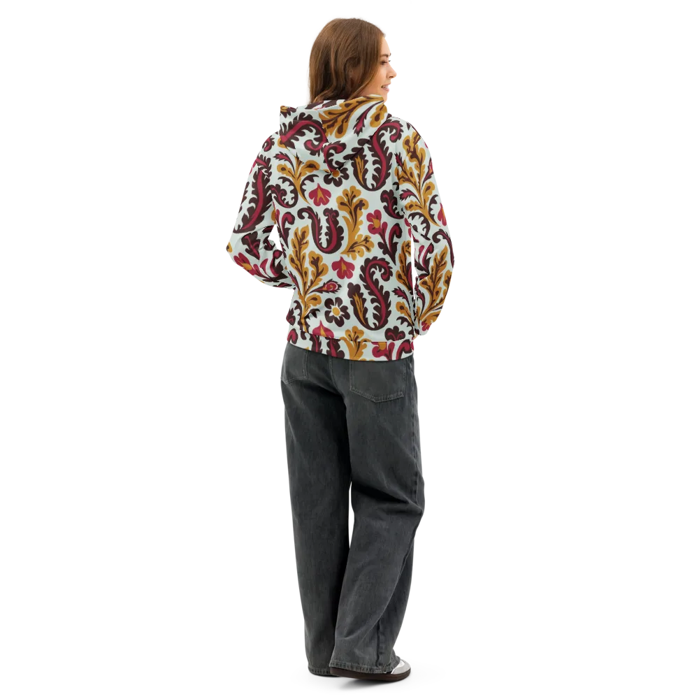 Garnet Paisley Garden on Cotton Hoodie — Back