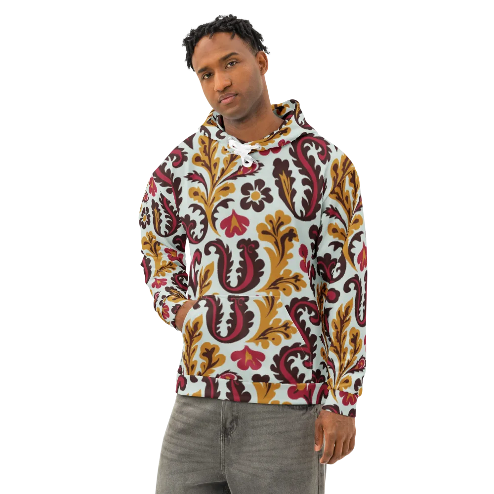 Garnet Paisley Garden on Cotton Hoodie — Left Front