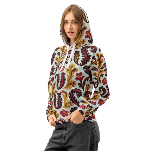 Garnet Paisley Garden on a Cotton Hoodie