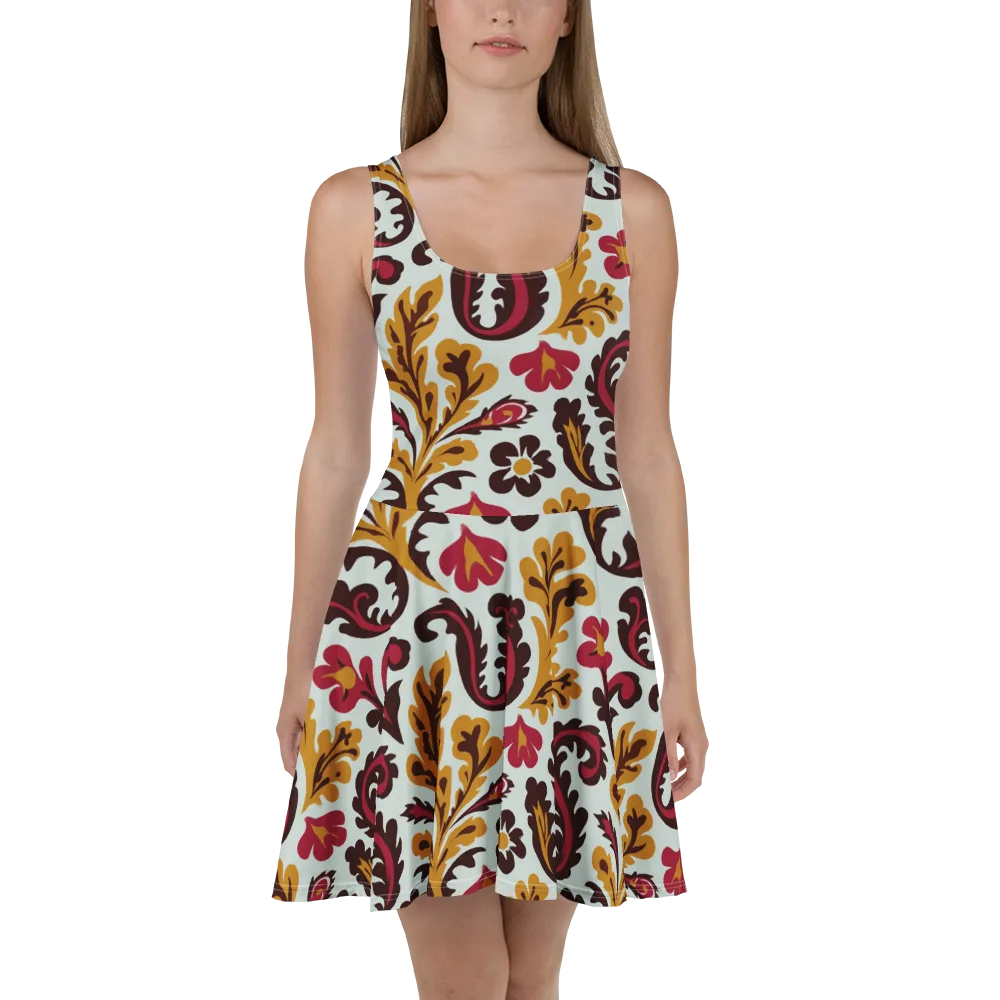 Garnet Paisley Garden on Skater Dress — Front