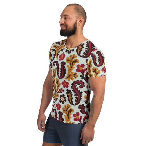 Garnet Paisley Garden on a Men's Athletic T-Shirt