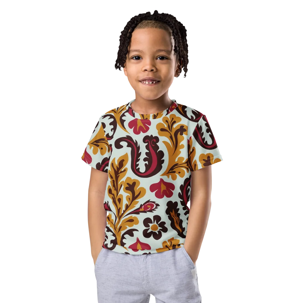 Garnet Paisley Garden on Kids Crew Neck T-Shirt — Front