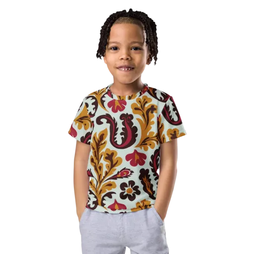 Garnet Paisley Garden on a Kids Crew Neck T-Shirt
