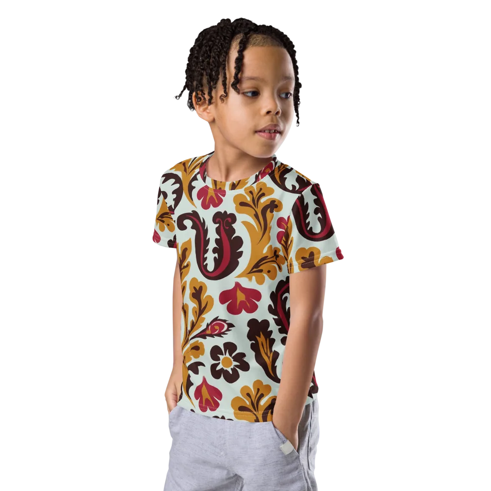 Garnet Paisley Garden on Kids Crew Neck T-Shirt — Left Front