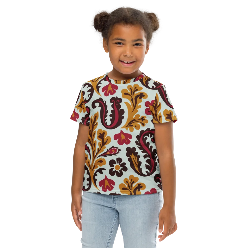 Garnet Paisley Garden on Kids Crew Neck T-Shirt — Front