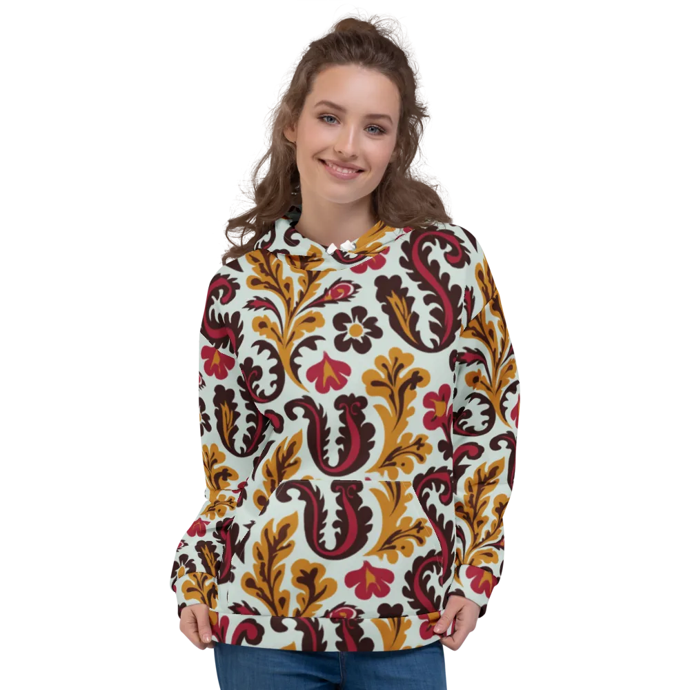 Garnet Paisley Garden on Hoodie — Front