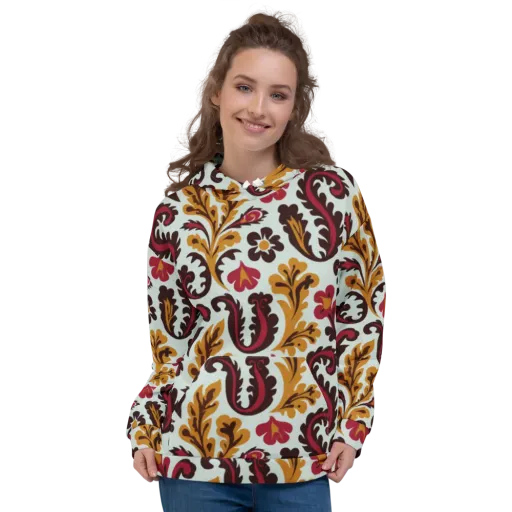 Garnet Paisley Garden on a Hoodie
