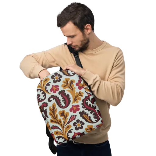 Garnet Paisley Garden on a Minimalist Backpack