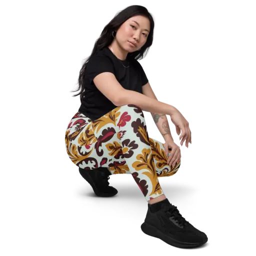 Garnet Paisley Garden on a Leggings with Pockets
