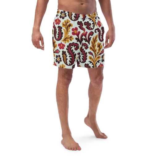 Garnet Paisley Garden on a Swim Trunks