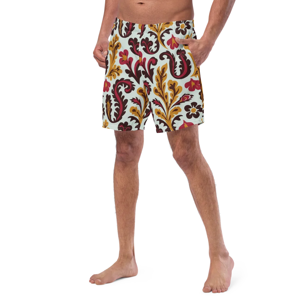 Garnet Paisley Garden on Swim Trunks — Left Front