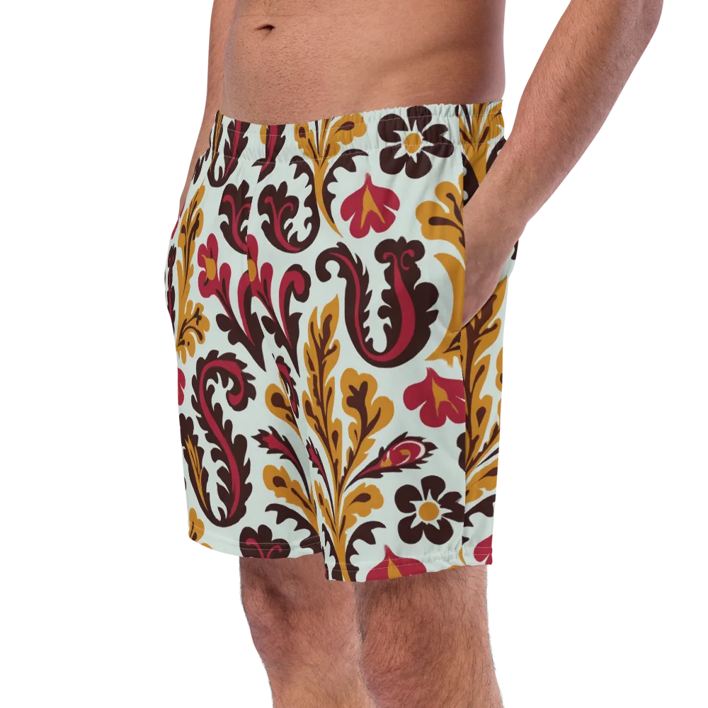 Garnet Paisley Garden on Swim Trunks — Left Front