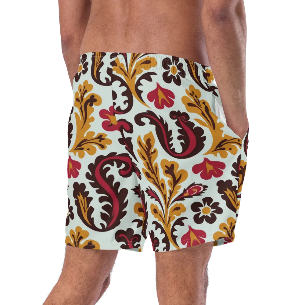 Garnet Paisley Garden on Swim Trunks — Right Back