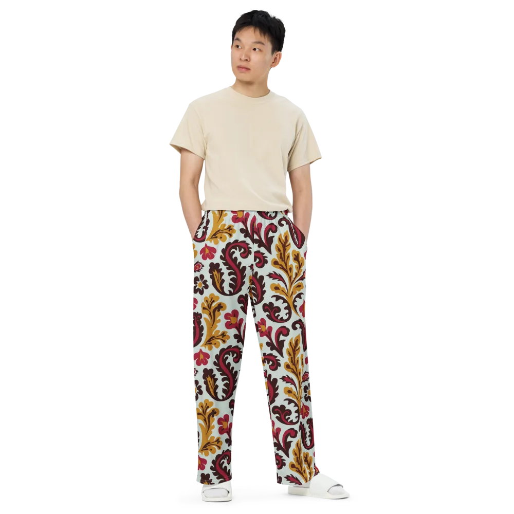 Garnet Paisley Garden on Wide-Leg Pants — Front
