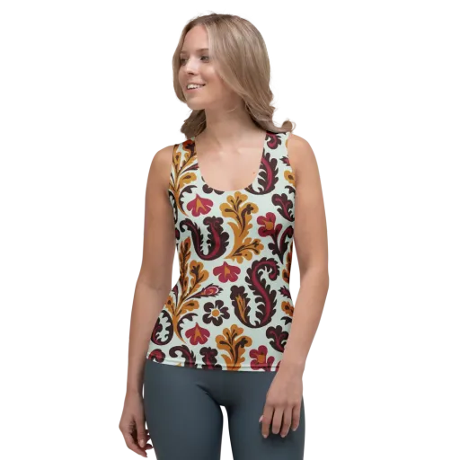 Garnet Paisley Garden on a Women's Tank Top