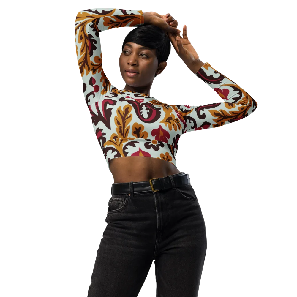 Garnet Paisley Garden on Long Sleeve Crop Top — Front