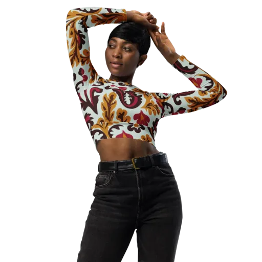 Garnet Paisley Garden on a Long Sleeve Crop Top