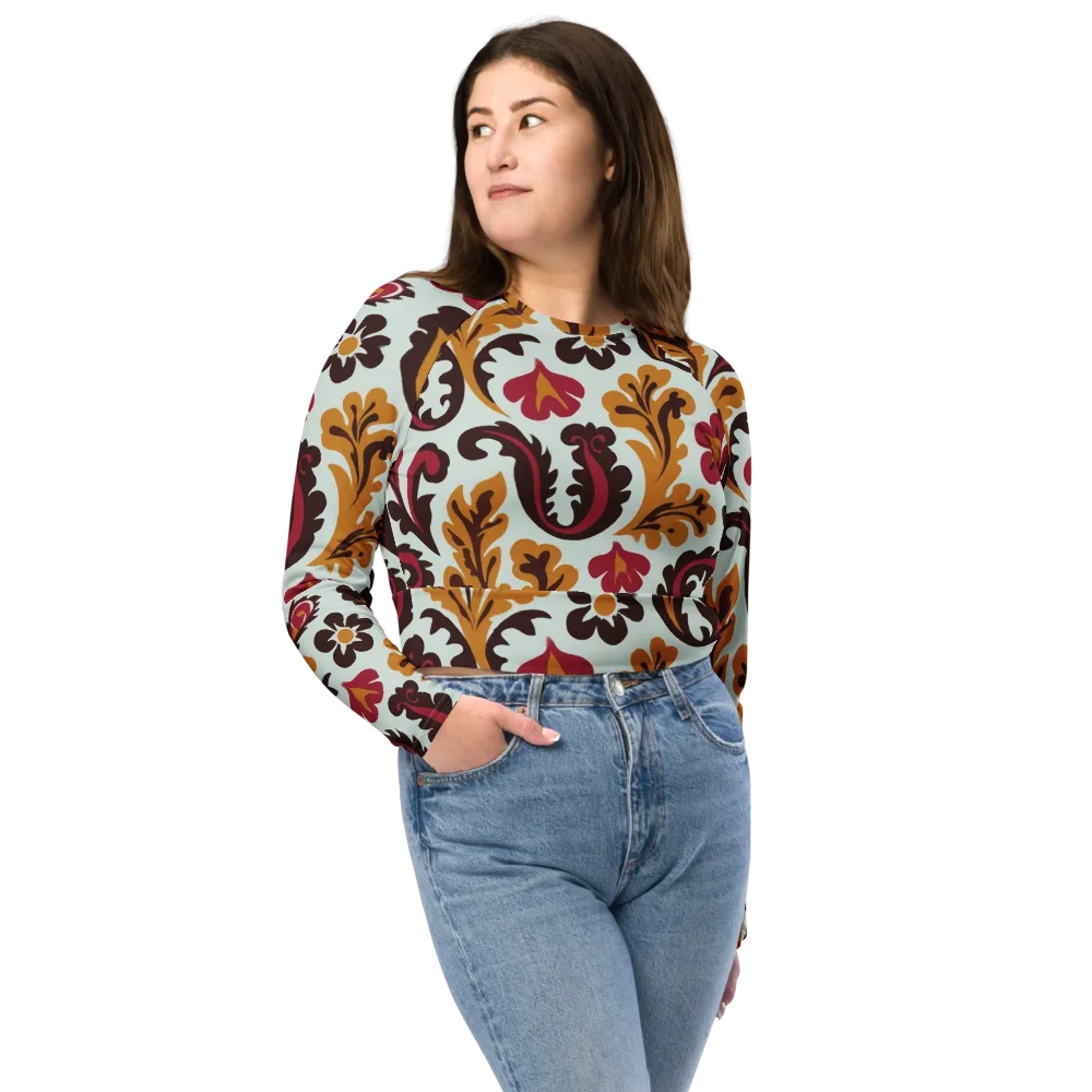 Garnet Paisley Garden on Long Sleeve Crop Top — Front