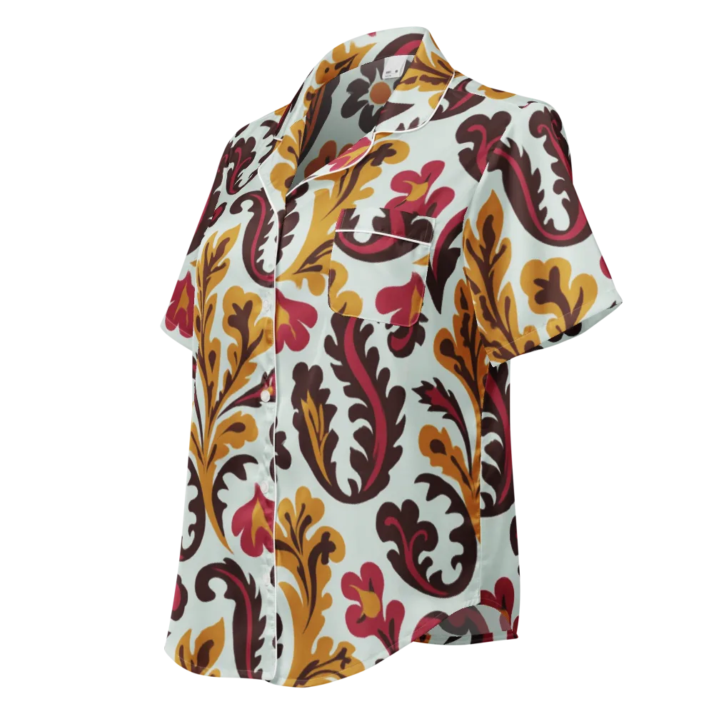 Garnet Paisley Garden on Women's Short Sleeve Pajama Top — Left Front
