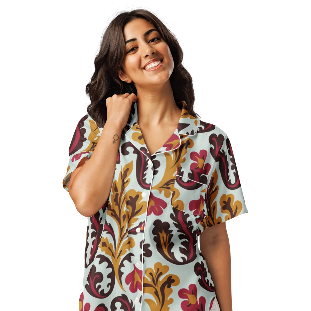 Garnet Paisley Garden on Women's Short Sleeve Pajama Top — Front