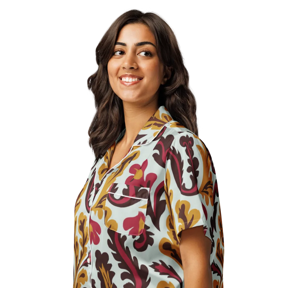 Garnet Paisley Garden on Women's Short Sleeve Pajama Top — Left Front