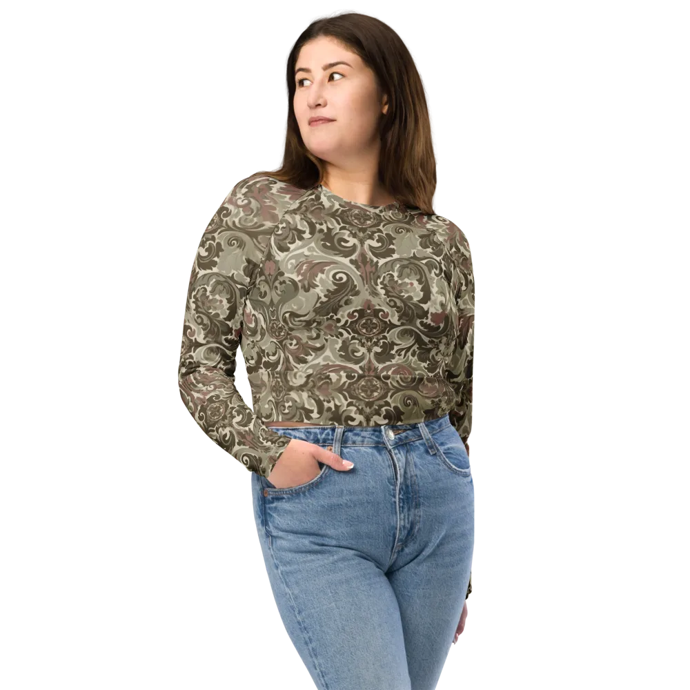 Moss Rose Revival on Long Sleeve Crop Top — Front