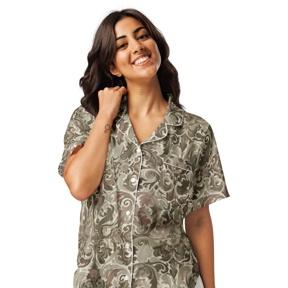Moss Rose Revival on Women's Short Sleeve Pajama Top — Front