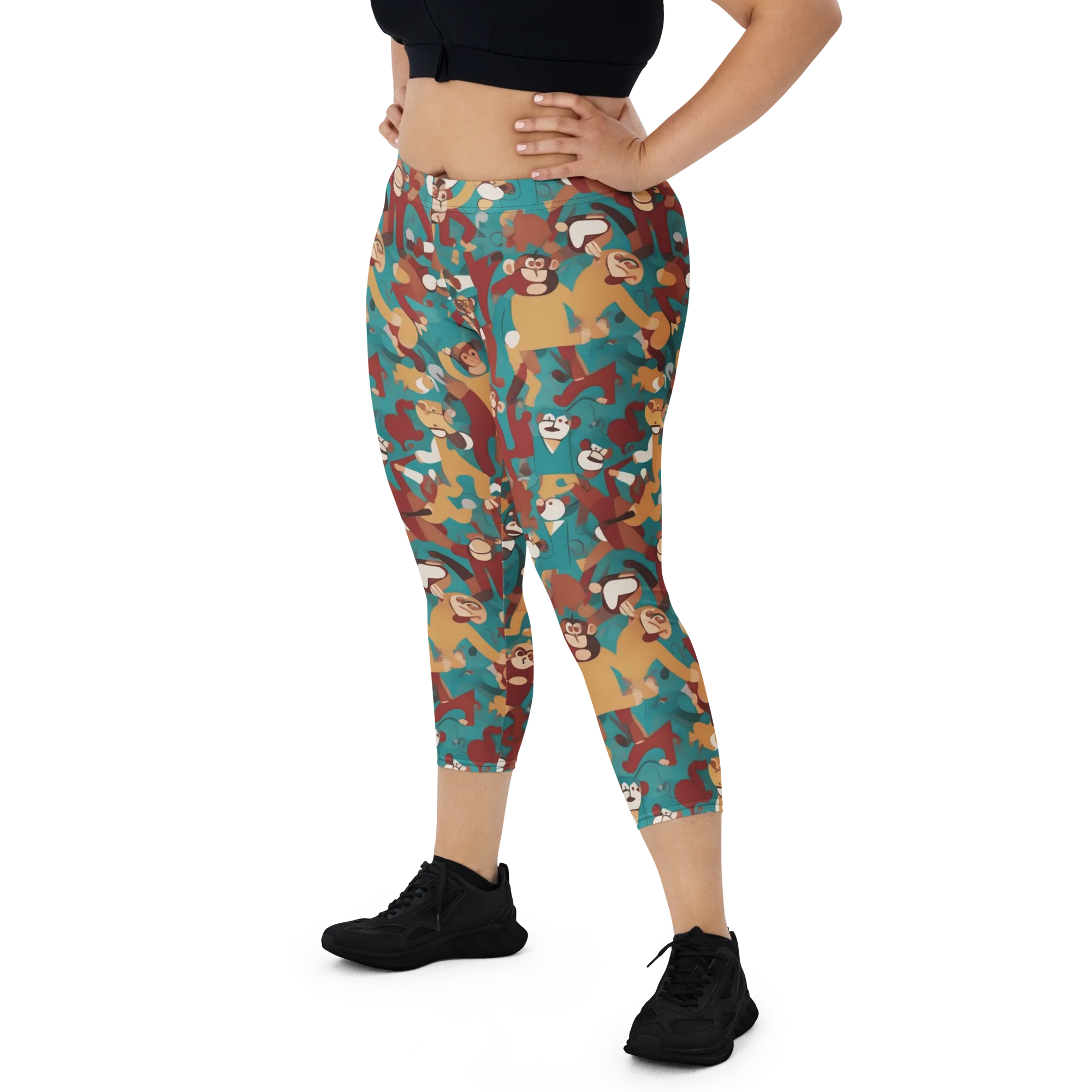 Monkey Mayhem on Capri Leggings — Front