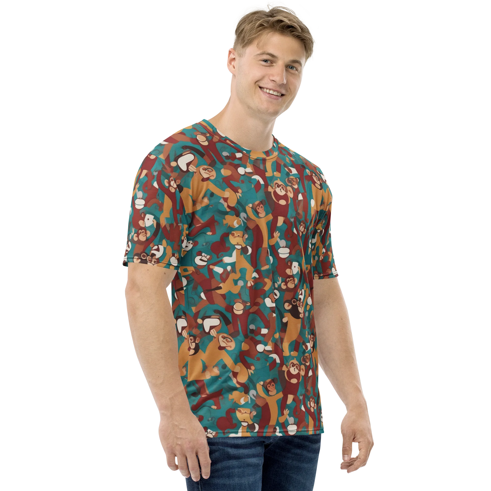 Monkey Mayhem on Men's Crew Neck T-Shirt — Right