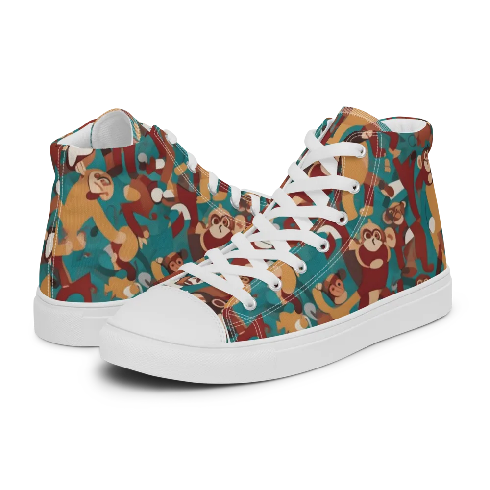 Monkey Mayhem on Men's High Top Canvas Shoes — Left