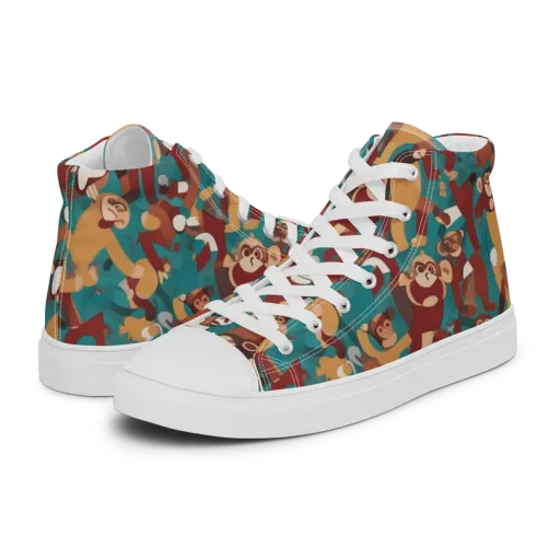 Monkey Mayhem on a Men's High Top Canvas Shoes